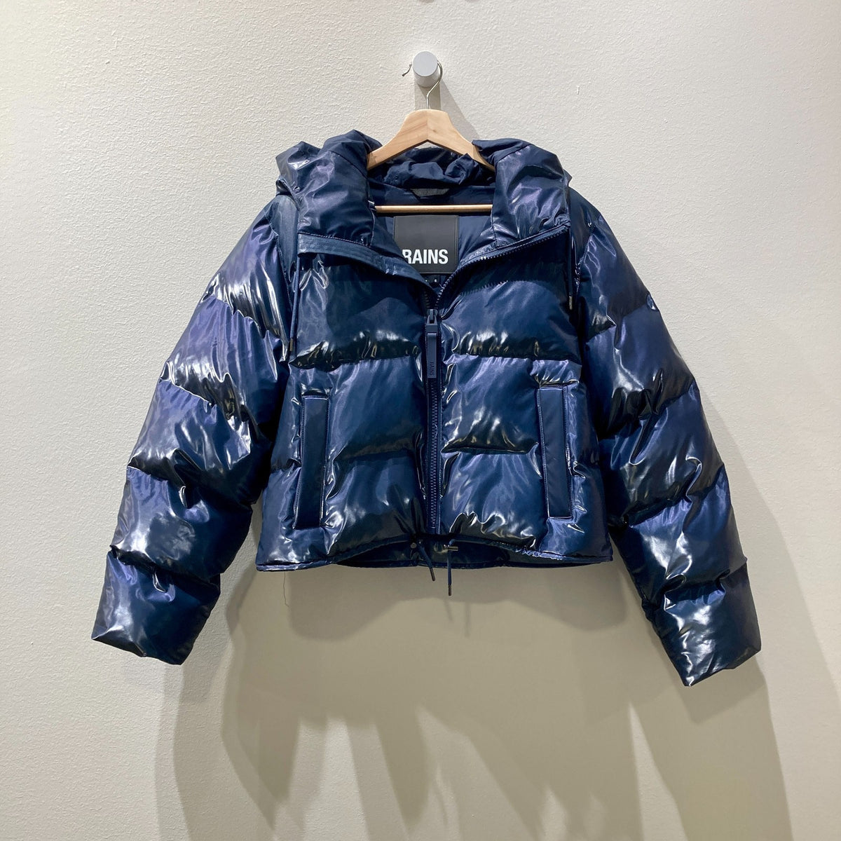 Rains Blue Alta Short Hooded Puffer Spill Winter Jacket - Size S - 1122KP