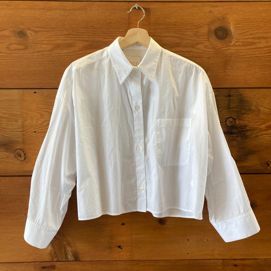 TWP $365 White Cotton Button Up Cropped Soon to be EX Shirt - Sz M / L - 4427SC