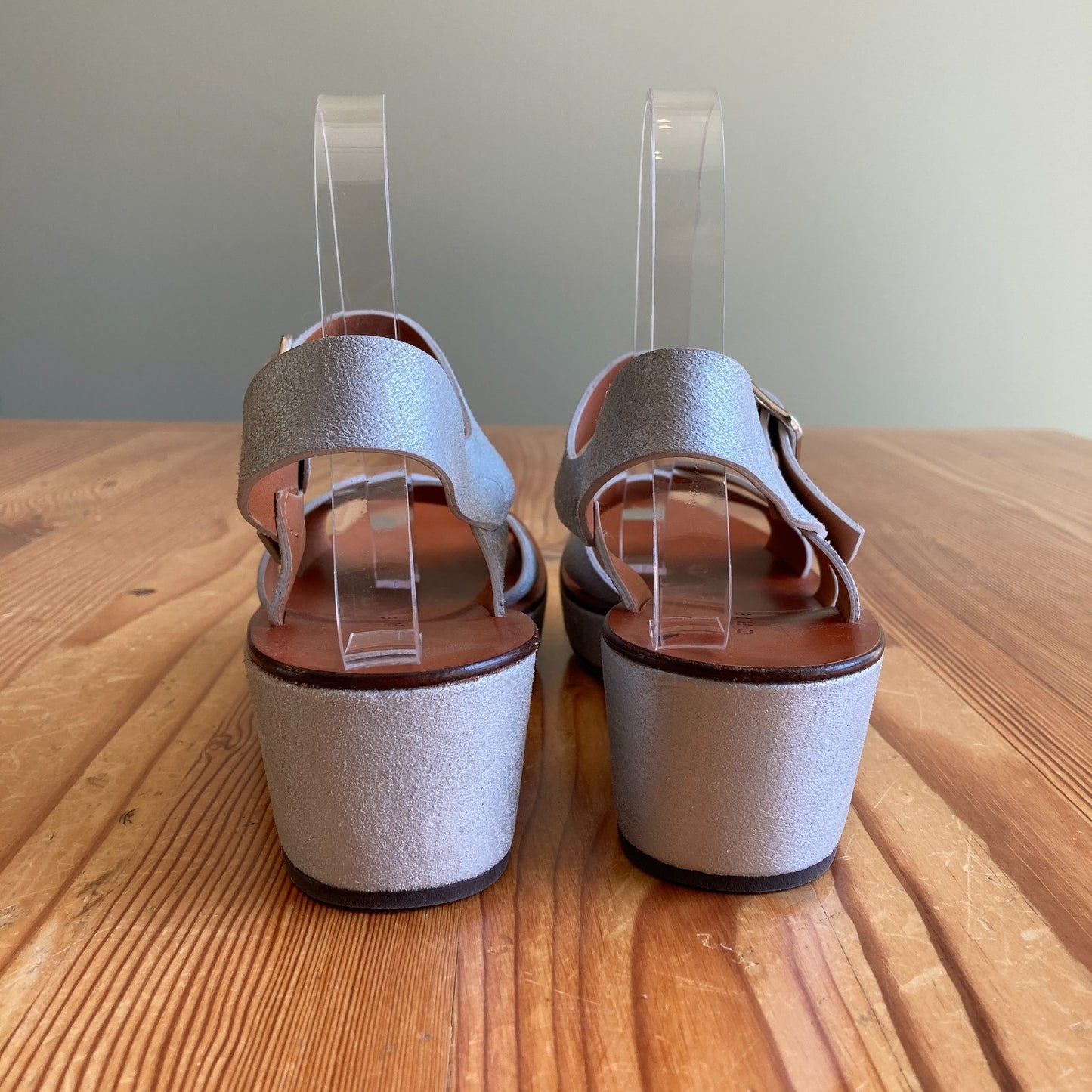 Chie Mihara Silver Leather Block Sole Low Platform Shoes - Size 7 - NEW - 0818SL