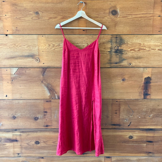 Reformation Red Linen Sleeveless Side Slit Midi Dress - Size 2 - 1214CM