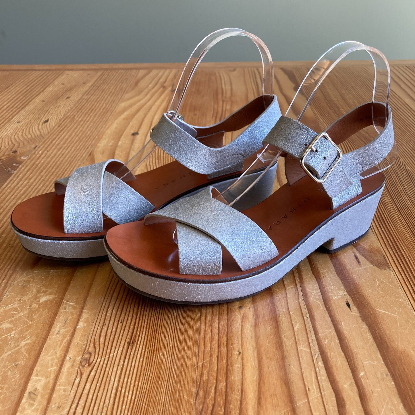 Chie Mihara Silver Leather Block Sole Low Platform Shoes - Size 7 - NEW - 0818SL