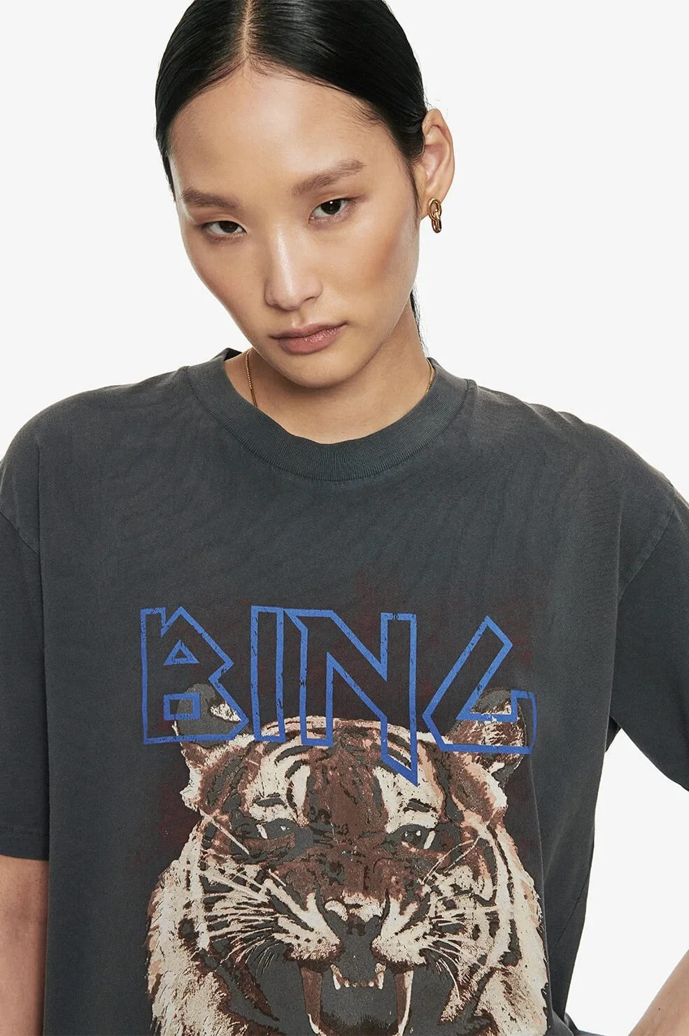 Anine Bing $99 Black Organic Cotton Tiger Muse Graphic Tee Shirt - Sz M - 1011SC