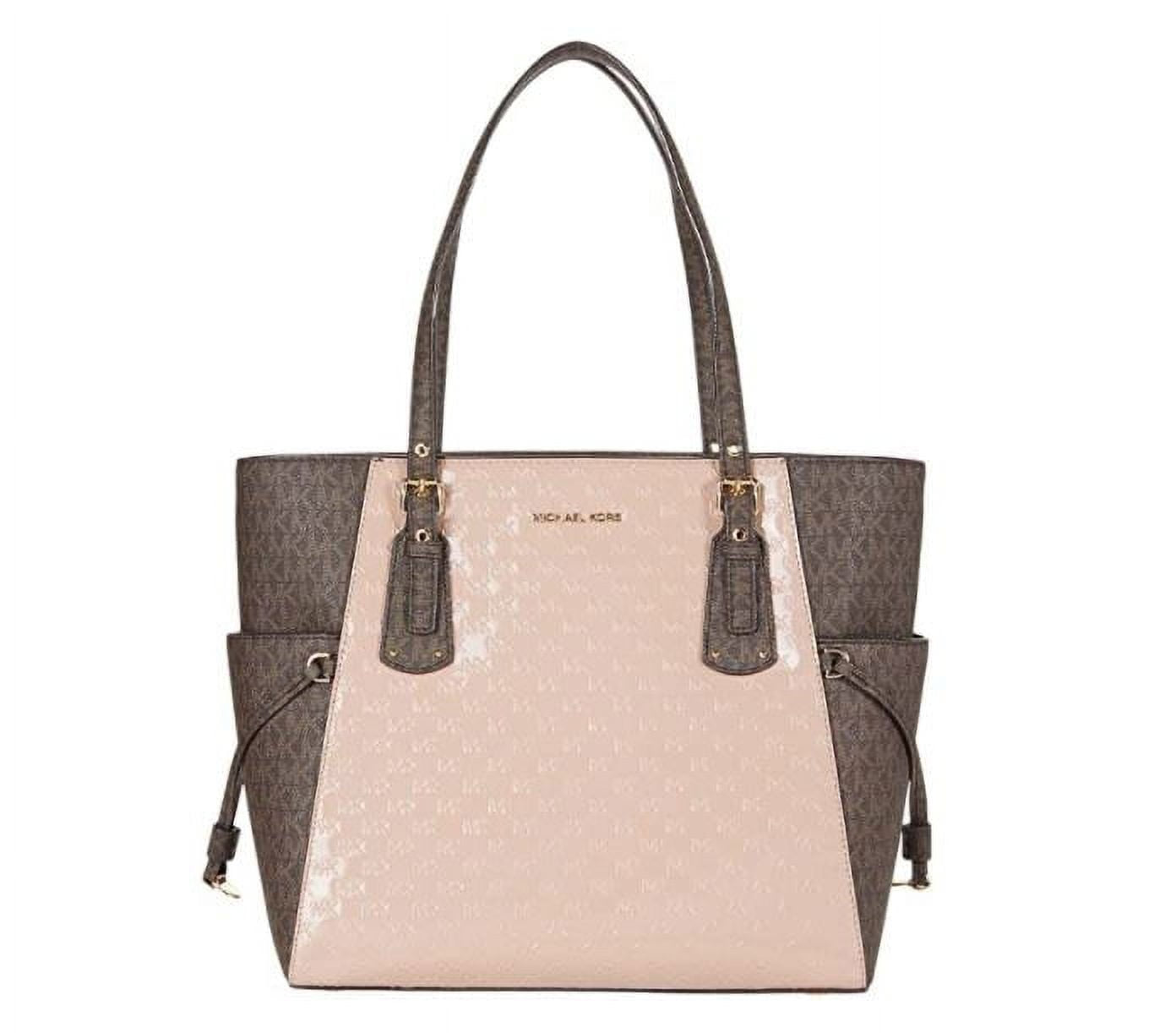 Michael Kors Fawn Voyager Medium Crossgrain Two-Tone Leather Tote Bag - 0328MM