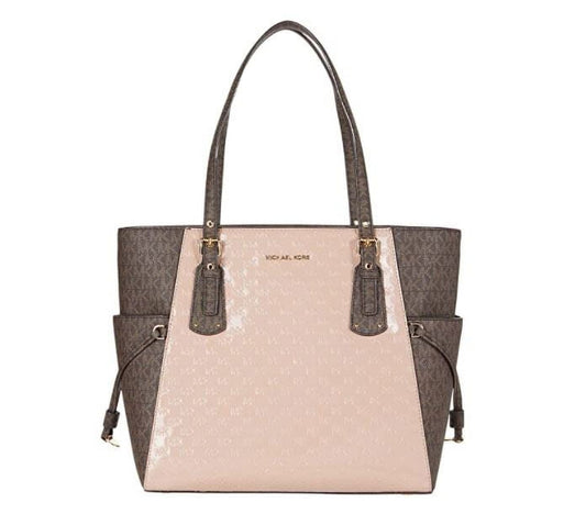 Michael Kors Fawn Voyager Medium Crossgrain Two-Tone Leather Tote Bag - 0328MM
