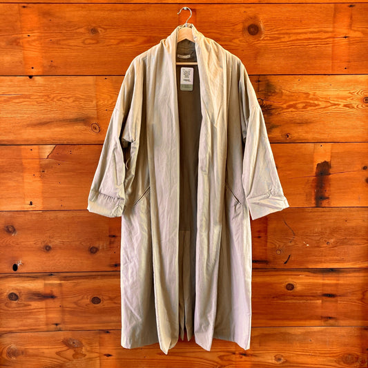 M - Black Crane Tan Open Front Draped Shawl Lagenlook Lined Trench Jacket 0416JW