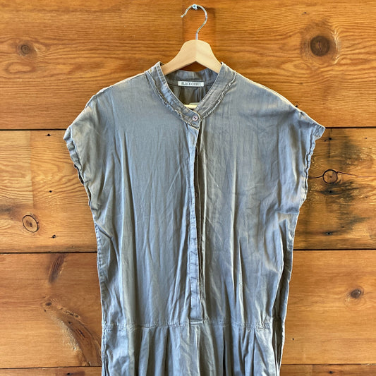 L - Black Crane Brown 100% Cotton Button Front Wide Leg Jumpsuit 0416JW