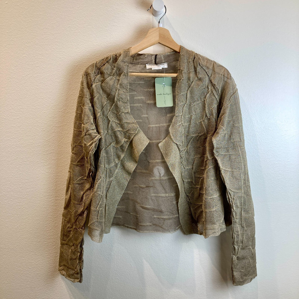 Crea Concept Gray Silver Sheer Textured Open Front Top - One Size - 0907FL
