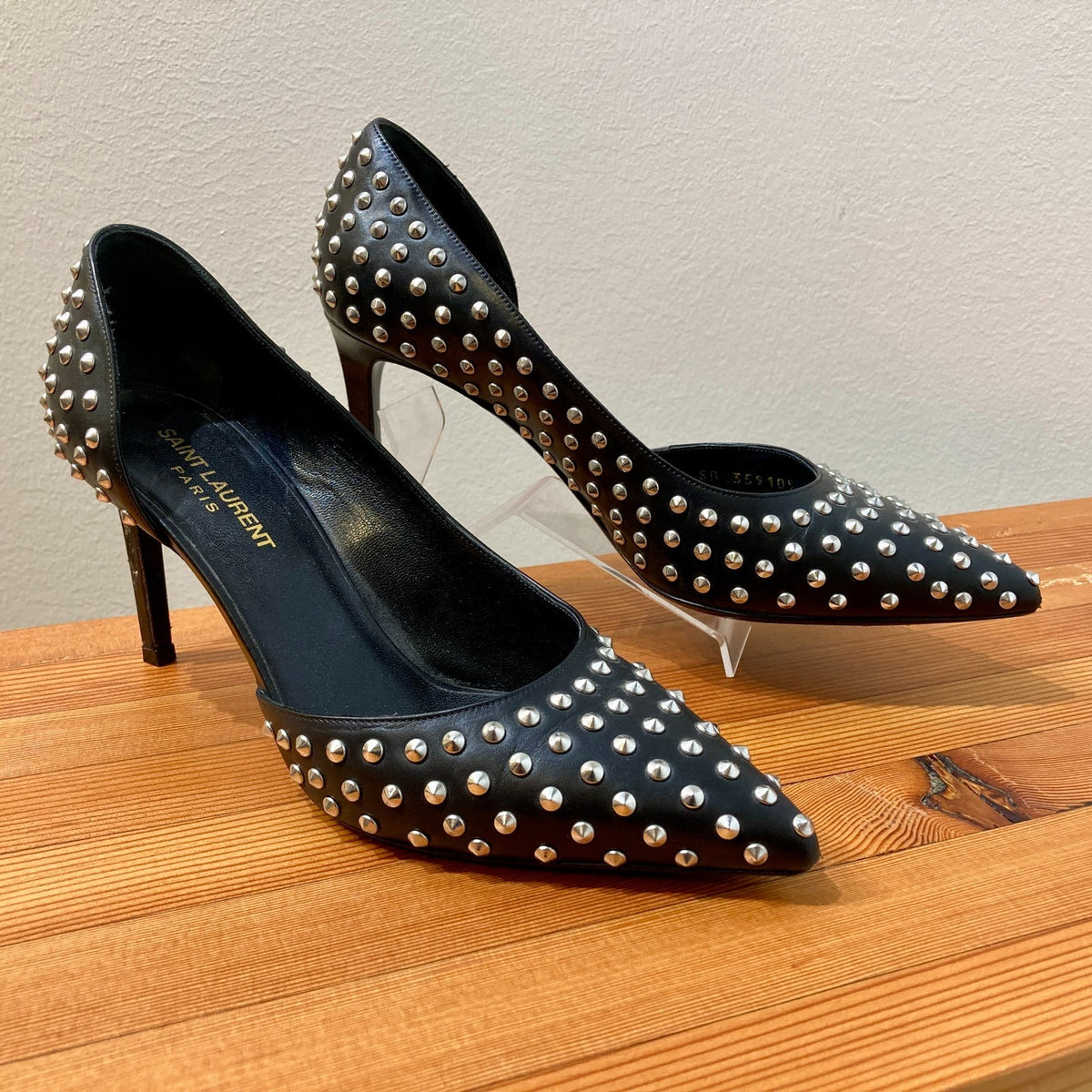 Saint Laurent Black Paris 105 Studded D'Orsay Heels - Size 38 / 7.5 - 0907LR