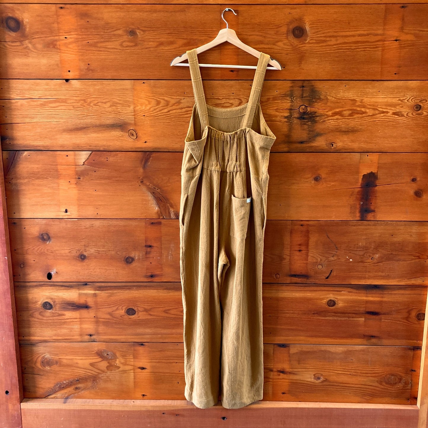 S - Anda Mustard Brown Handmade Linen Sleeveless Jumpsuit Outfit 0312IG