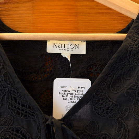 Nation LTD $248 Black Eyelet Rosalyn Tie Front Blouse Top - Size XS - 0312IG