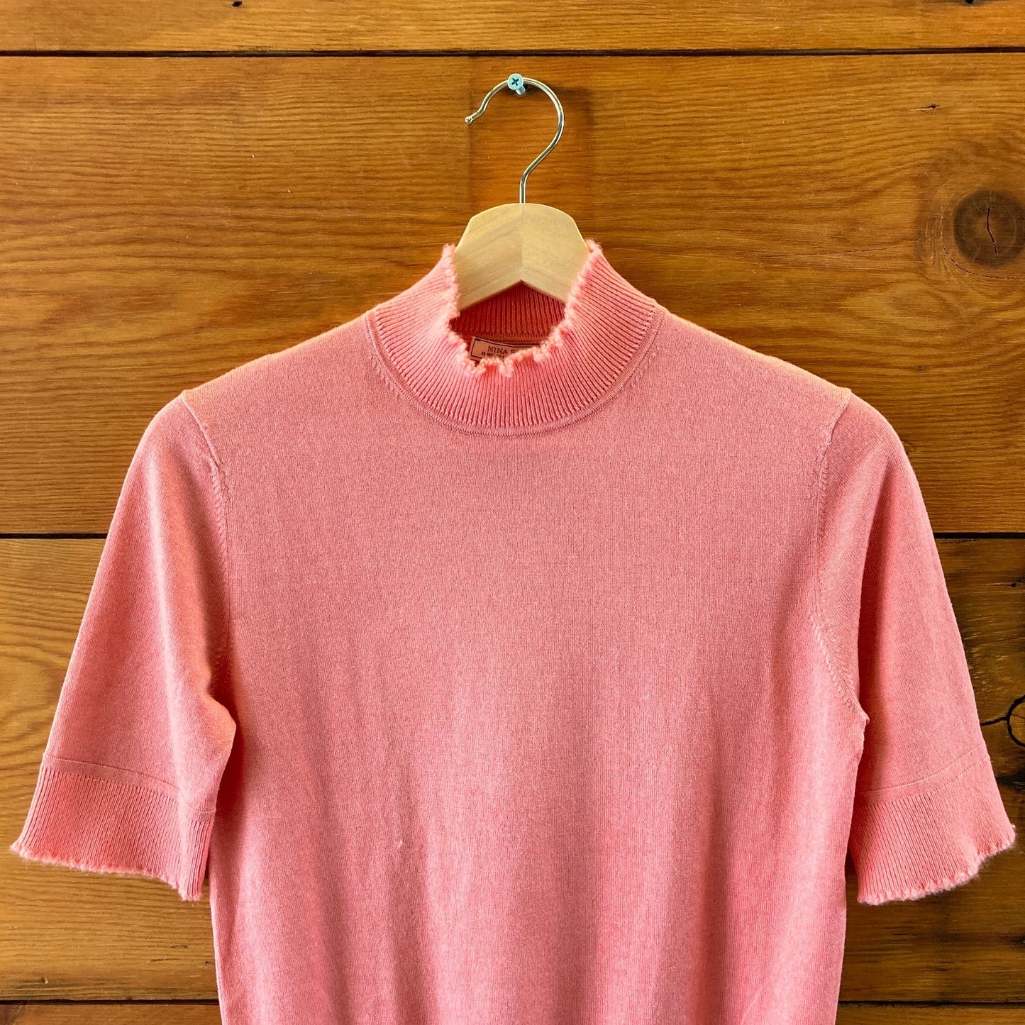 Nina Ricci Salmon Mock Neck Short Sleeve Silk Cashmere Sweater - Sz S - 0422VS