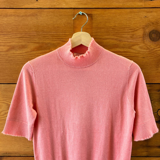 Nina Ricci Salmon Mock Neck Short Sleeve Silk Cashmere Sweater - Sz S - 0422VS