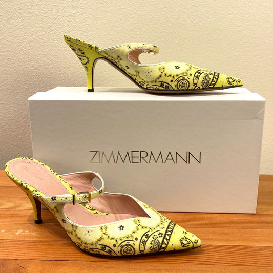 Zimmermann $575 Yellow Bandana Aura Mules Heels - Size 38 / 7.5 w / box - 1017SC