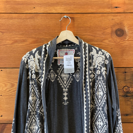 Johnny Was Gray Tulia Embroidered Duster Cardigan Sweater - Size S - 1203TR