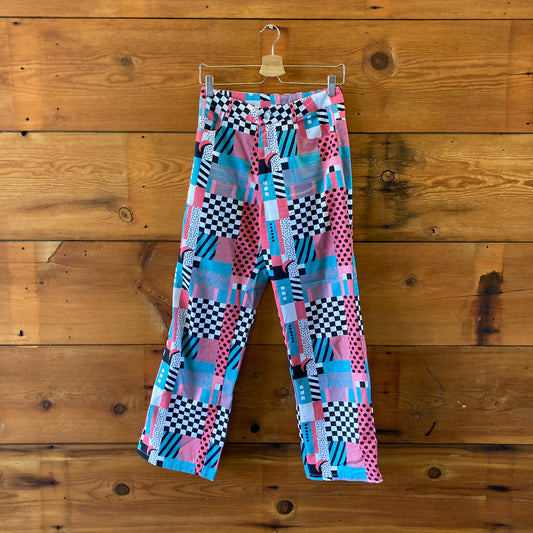 Gazzy By Gazzo Pink Teal Printed Straight Leg Pants - Size S - 0727NR