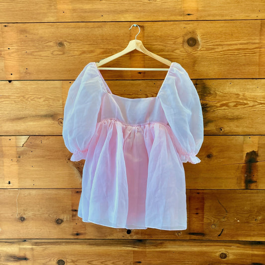 Selkie Light Pink Organza Sheer Pink Voluminous Dress - Size S - 0419JP