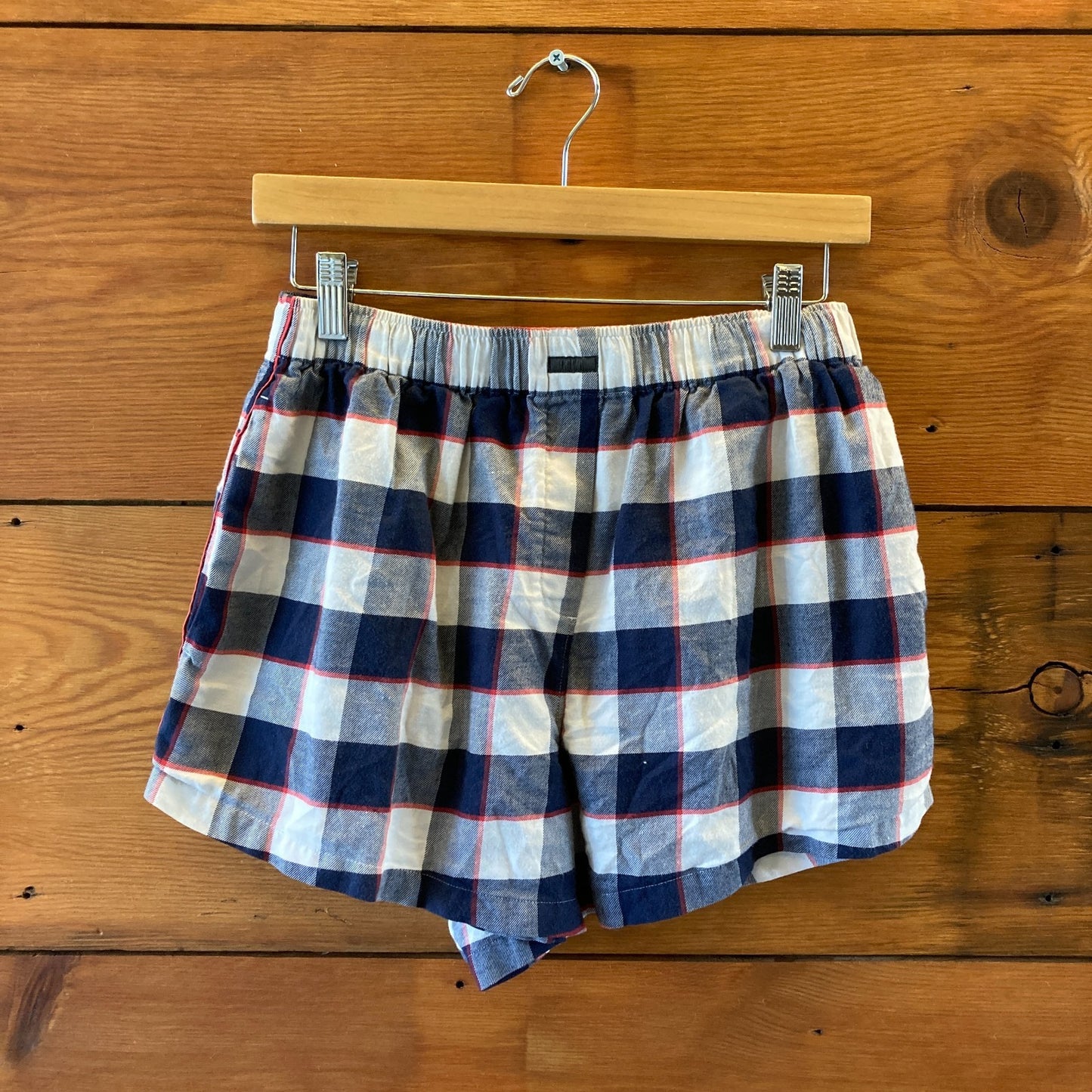 LUNYA Navy Check Flannel Pajama Shirt Shorts Pants 3 Piece Set - Size S - 0312IG