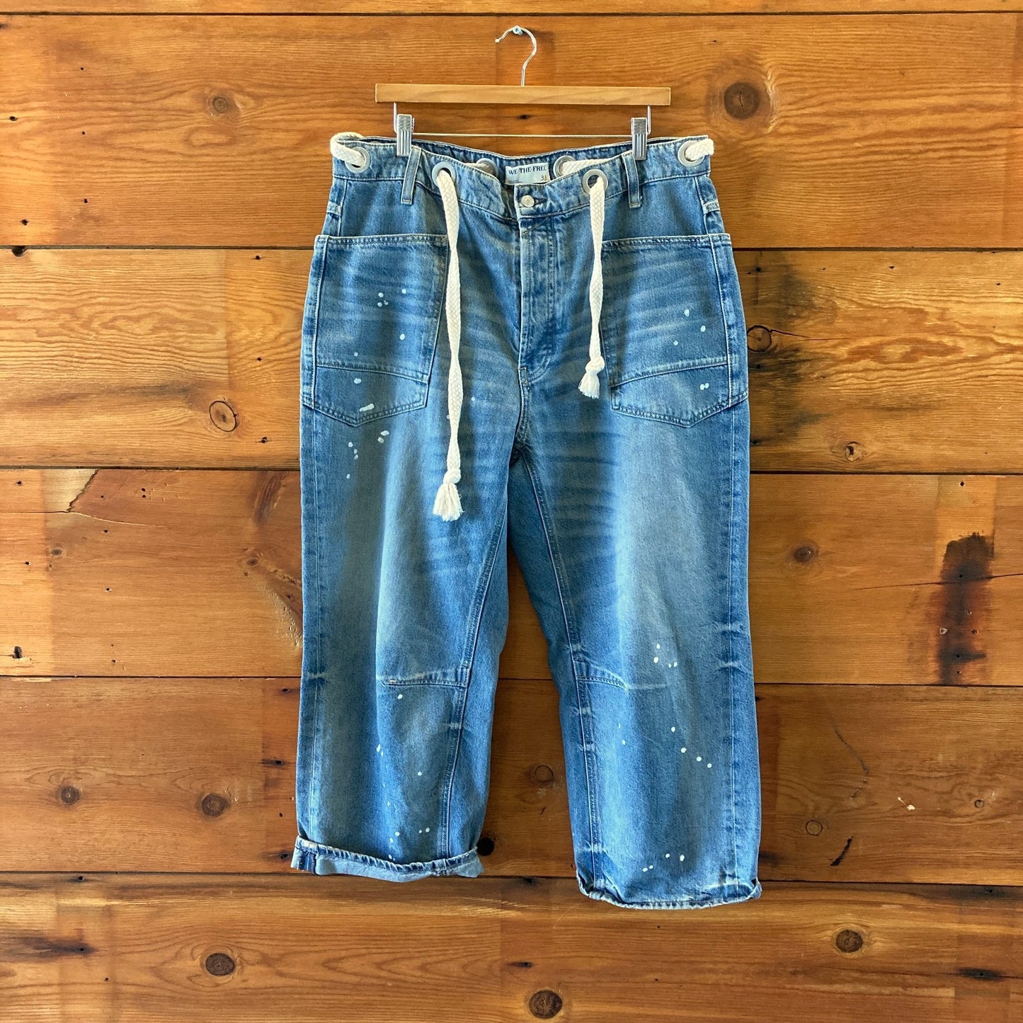 We The Free by Free People Moxie Paint Splatter Tie Waist Jeans - 0425SV