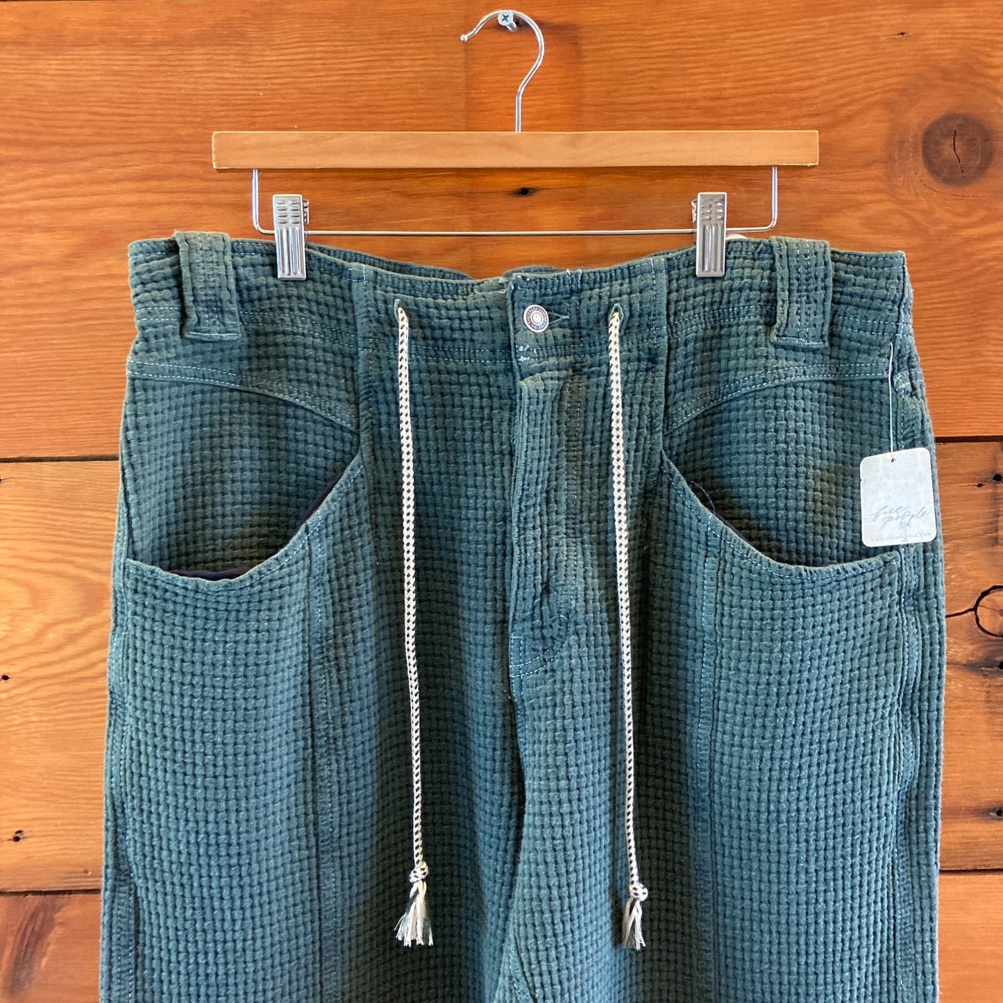 We the Free People $168 Green Waffle Knit Wide Leg Pants - Sz XL - NEW - 1122CT