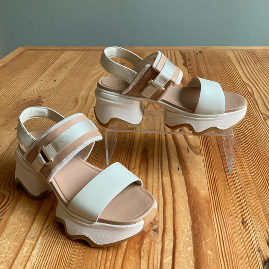Sorel White Tan Kinetic Impact Slingback Platform Sandals - Size 8.5 - 1011SC