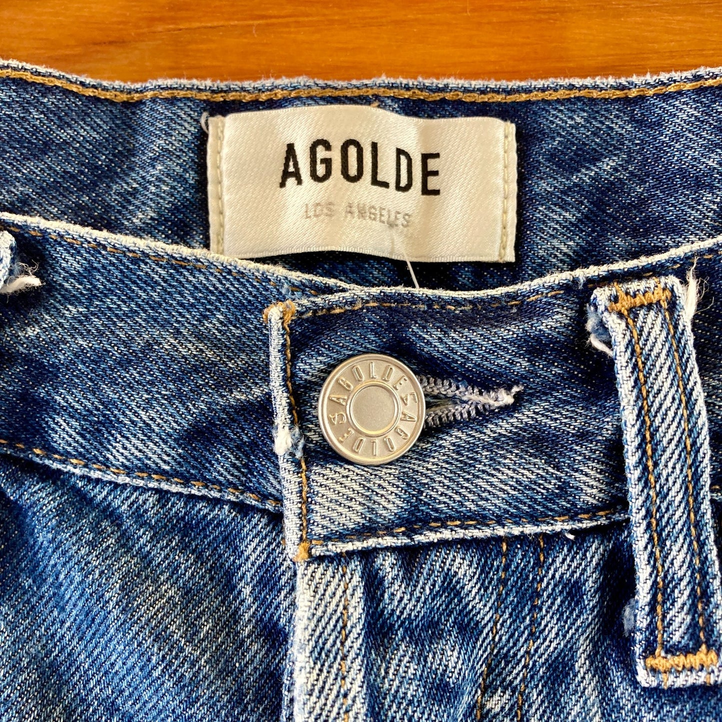 AGOLDE Medium Blue Denim Parker Long Button Fly Jean Shorts - Size 27 - 1125KG
