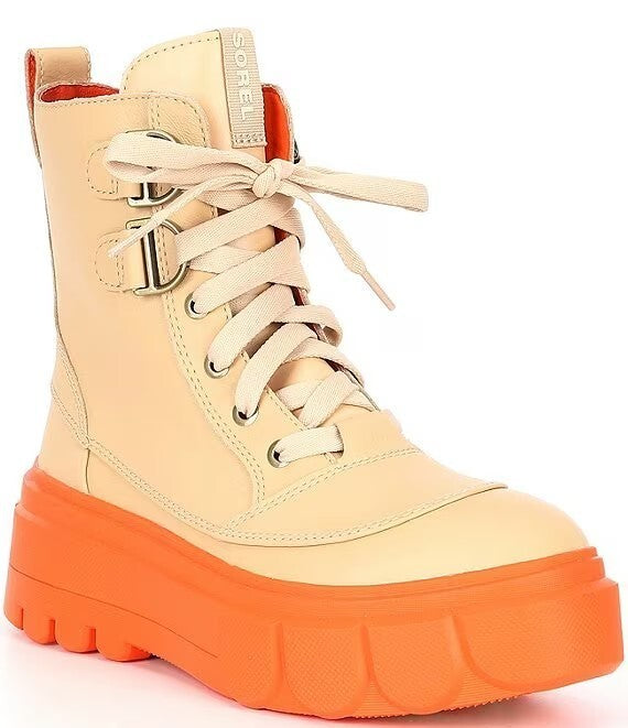 9.5 - Sorel Tan Orange Platform Lace Up Caribou X Waterproof Combat Boots 0114KE