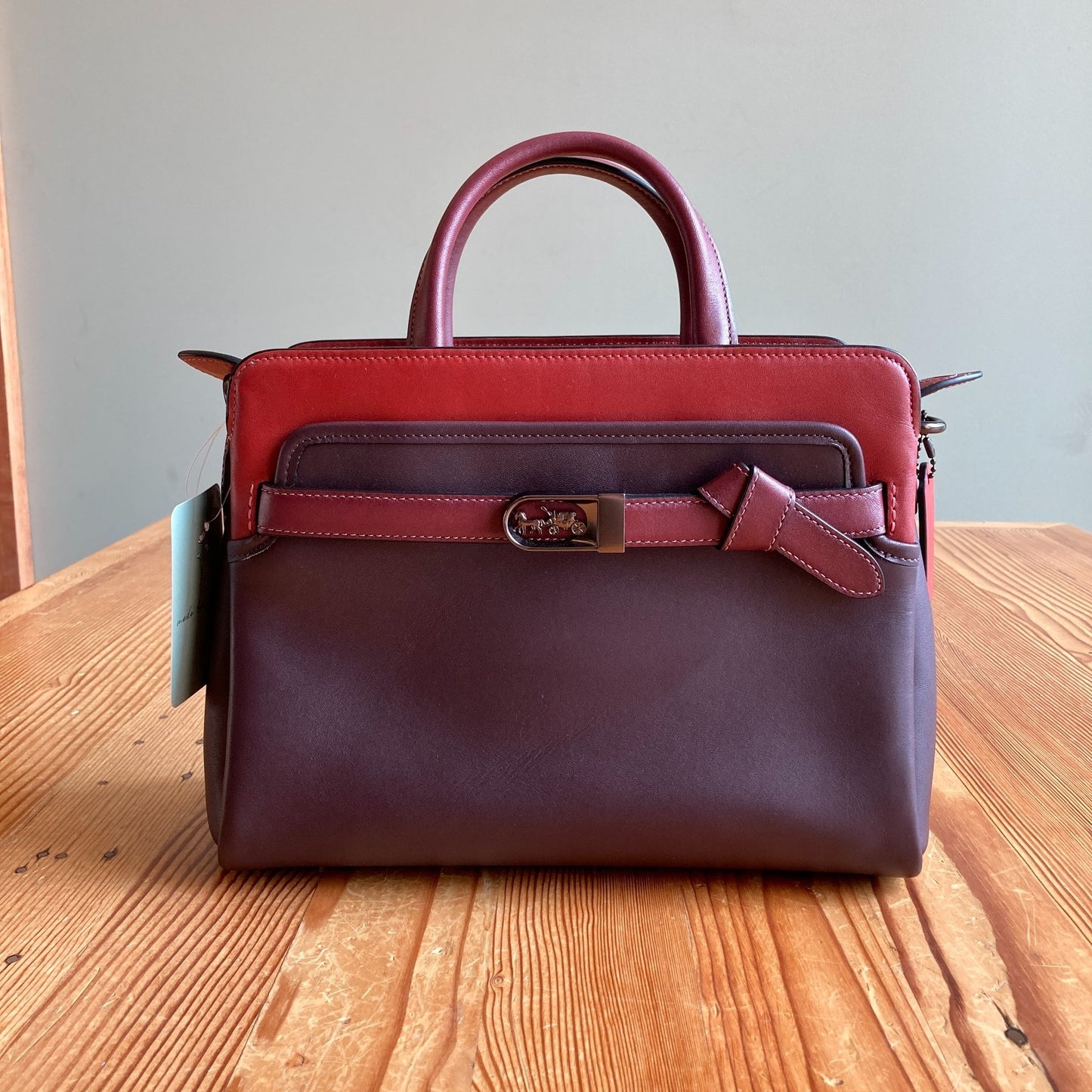 Coach Brown & Red Leather Tate Carryall 29 Bag *missing strap - 0731LR