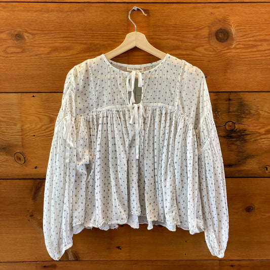 Ulla Johnson White Blue Printed Fabienne Cotton Peasant Top - Size 2 - 0313SH