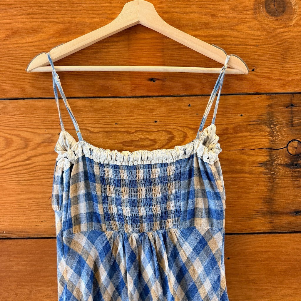 Christy Dawn Blue Linen Plaid Sleeveless Maxi Sam Dress - Size S - NEW - 0312IG