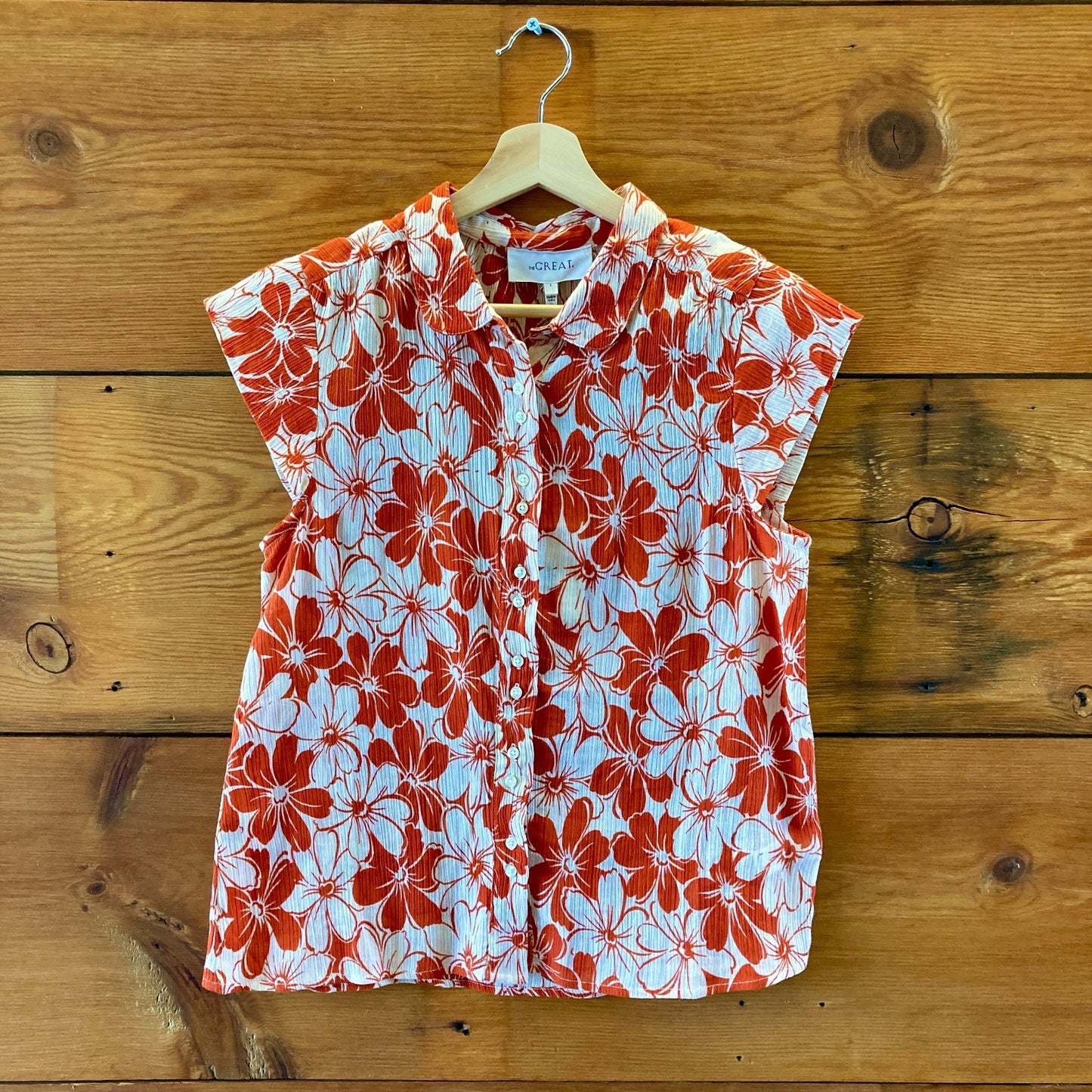 The Great Burnt Red Hibiscus Flower Wren Button Up Top - Sz 1 / S - NEW - 0131AG