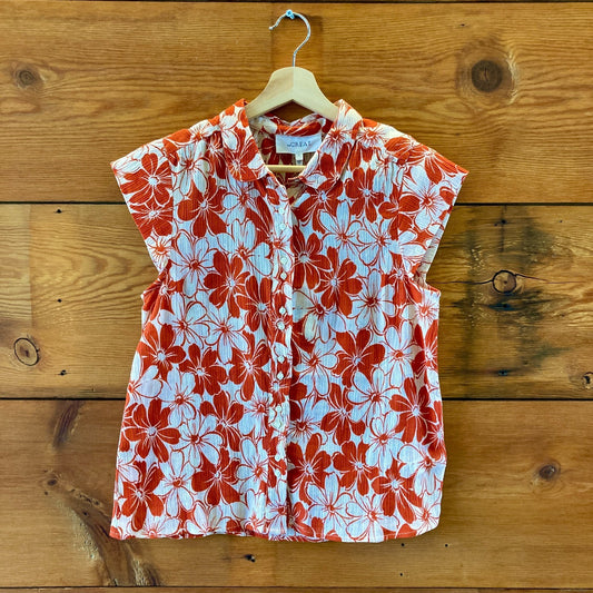 The Great Burnt Red Hibiscus Flower Wren Button Up Top - Sz 1 / S - NEW - 0131AG
