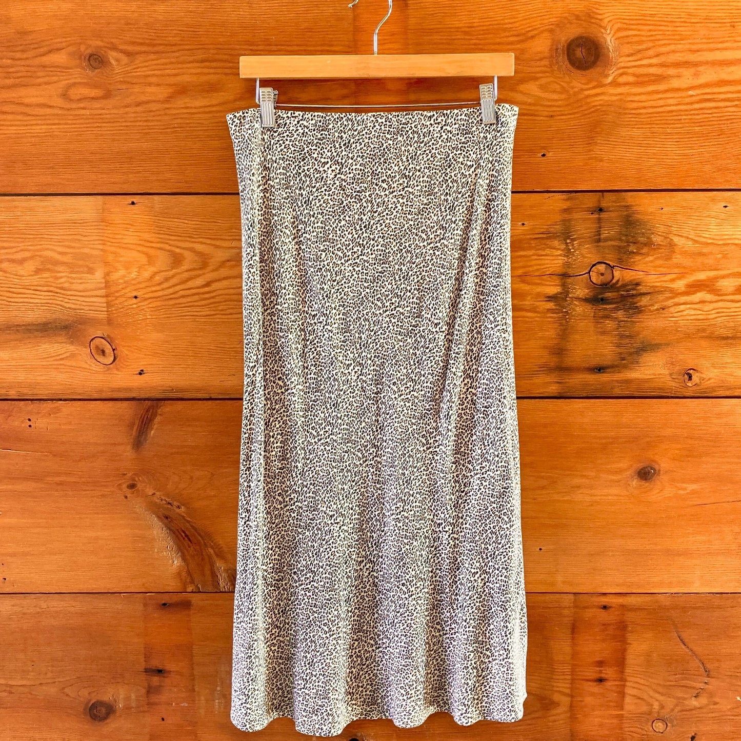 L - Jenni Kayne Leopard Print Slip Midi Pull-On Elastic Waist Skirt 0916VB