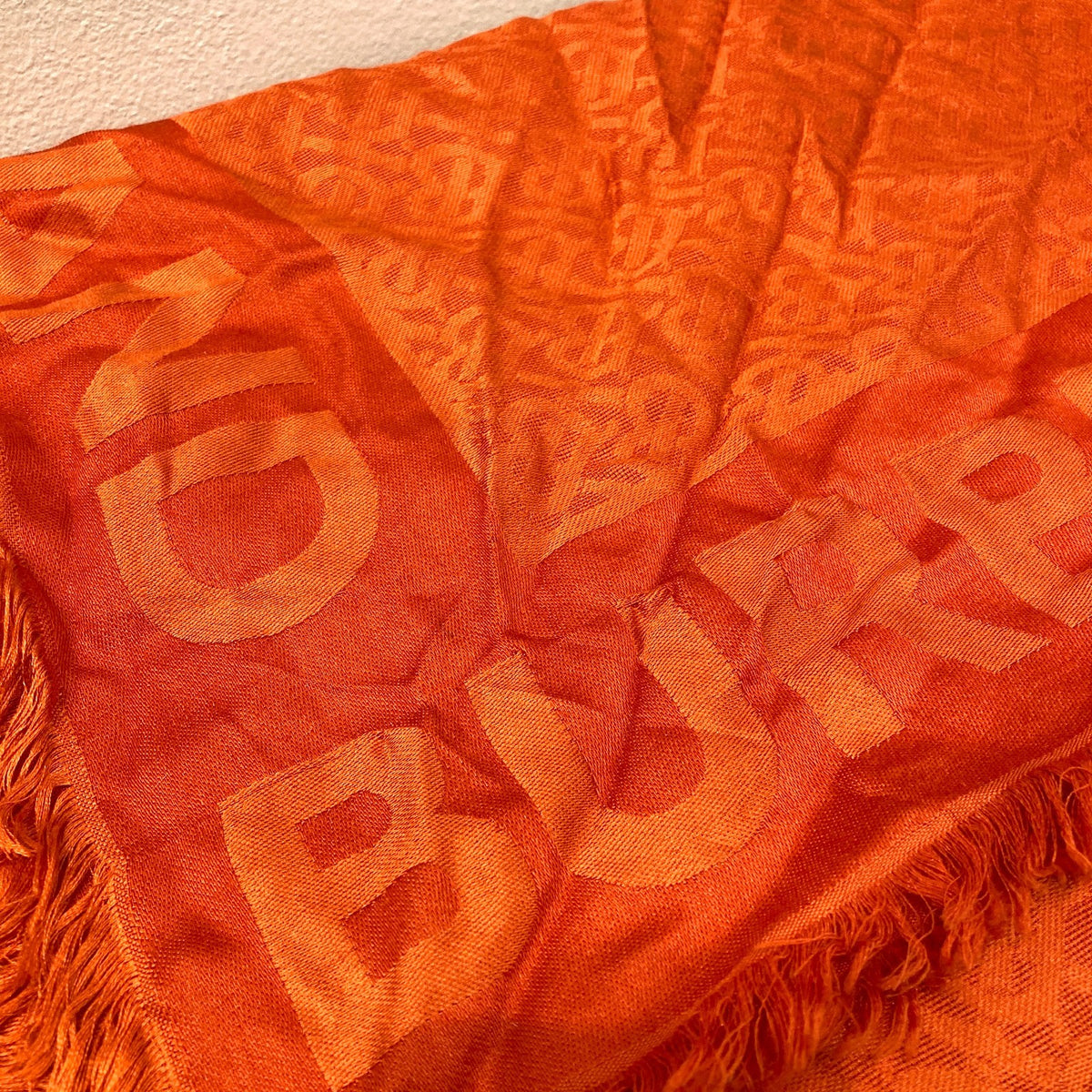 Burberry Orange Monogram Jacquard Fringe Silk /Wool Blend Shawl Scarf - 0703SC