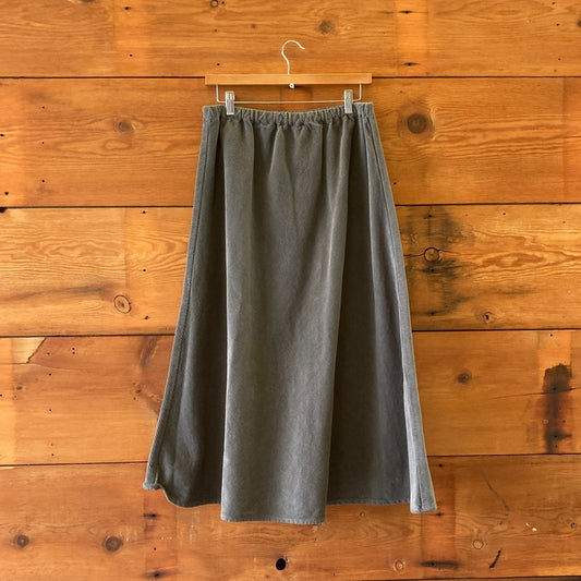 L - CP Shades Green Corduroy Long A-Line Elastic Waist Skirt 1124TA