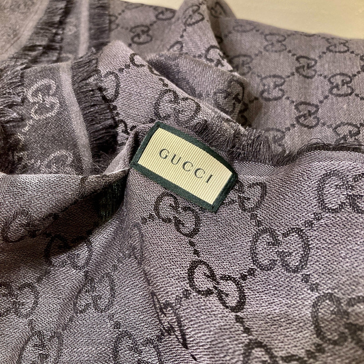 Gucci Gray GG Monogram Wool-Silk Frayed Edge Scarf - 0530JF