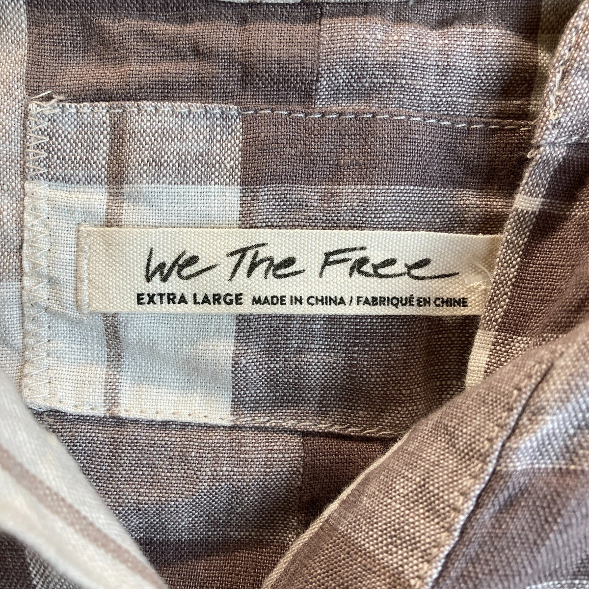 We the Free People $198 Gray Plaid Linen Button Up Top - Size XL - NEW - 1122CT