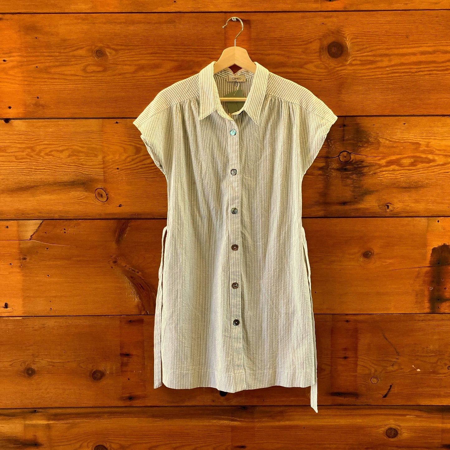 Cameo Green White Seersucker Button Front Dress - Size XS - 0926RE