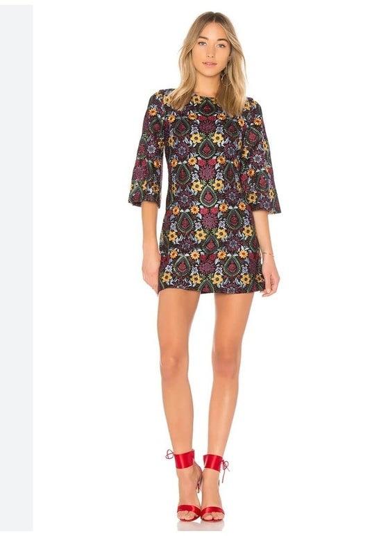 Alice + Olivia Floral Embroidered Coley Bell Sleeve Dress - Size 8 - 0928HF