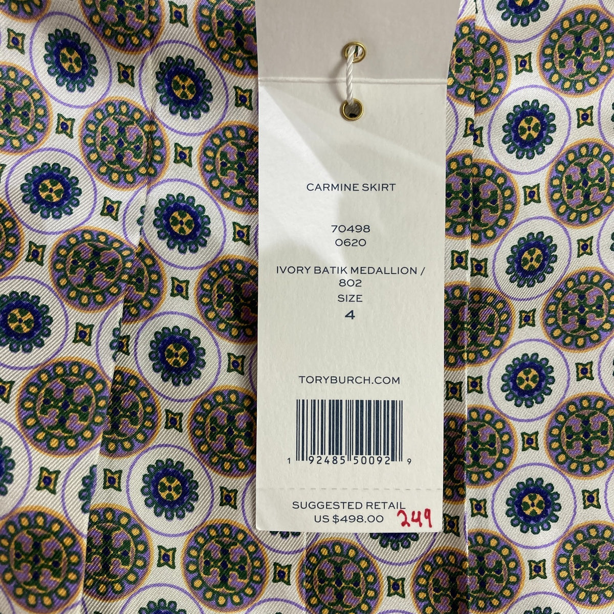 Tory Burch $498 Batik Medallion Carmine Pleated Skirt - Size 4 - NEW - 1017SC