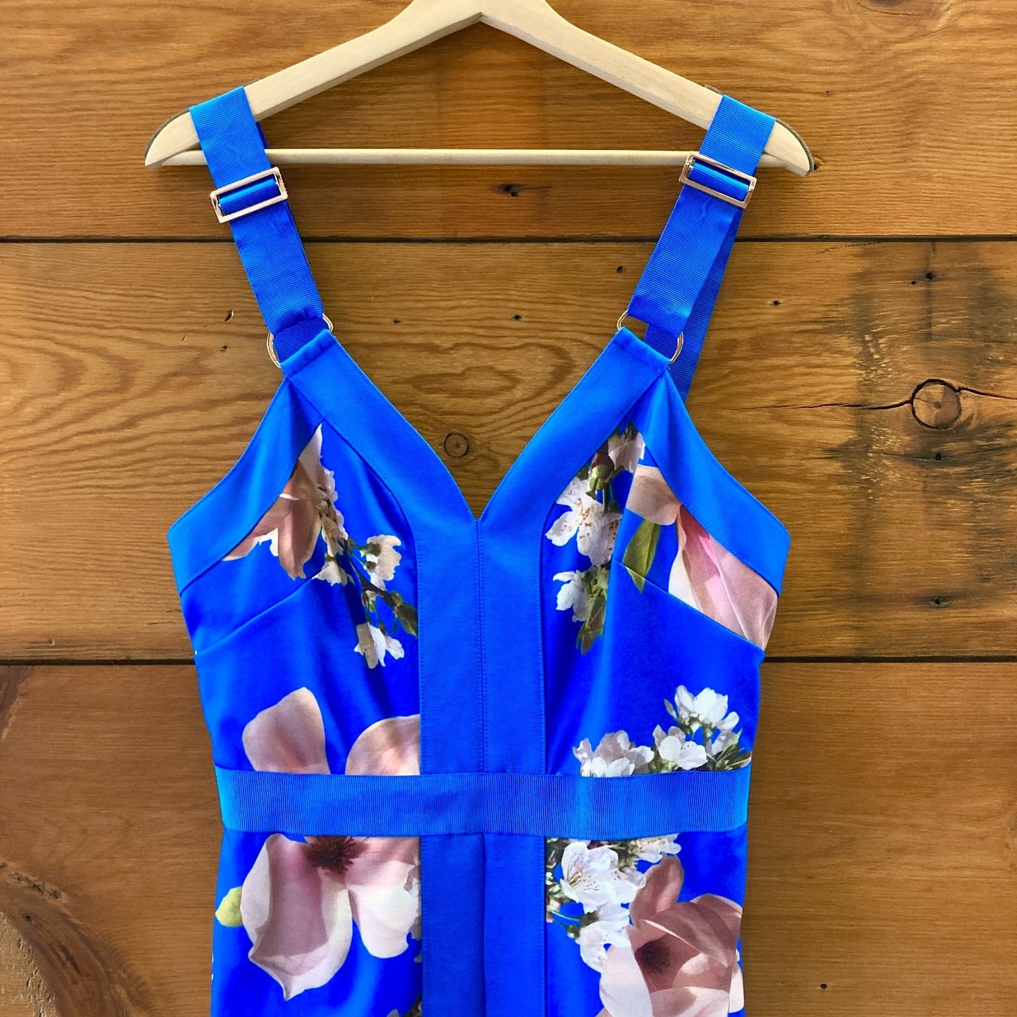 Ted Baker Bright Blue Floral Print Iness Body-Con Dress - Size 3 / 8 US - 0929LL