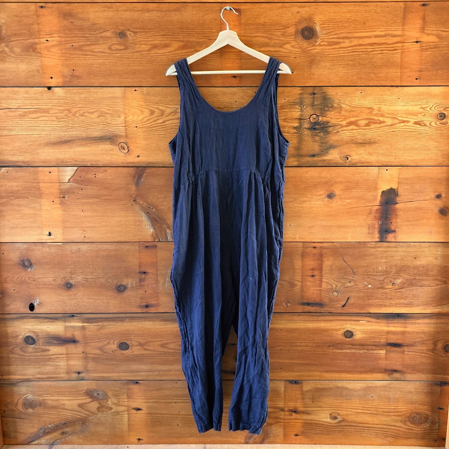 L - Black Crane 100% Linen Sleeveless Black Jumpsuit 0416JW