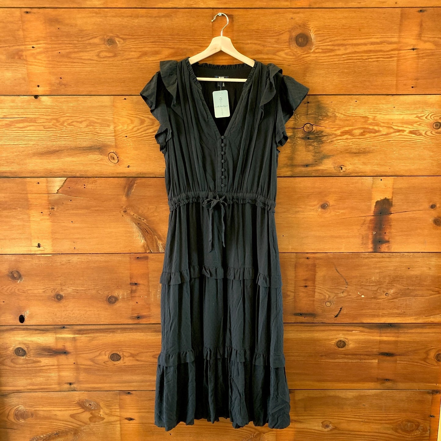 Paige Premium Black Tie Waist Tiered Maxi Length Dress - Size L - 0626RR