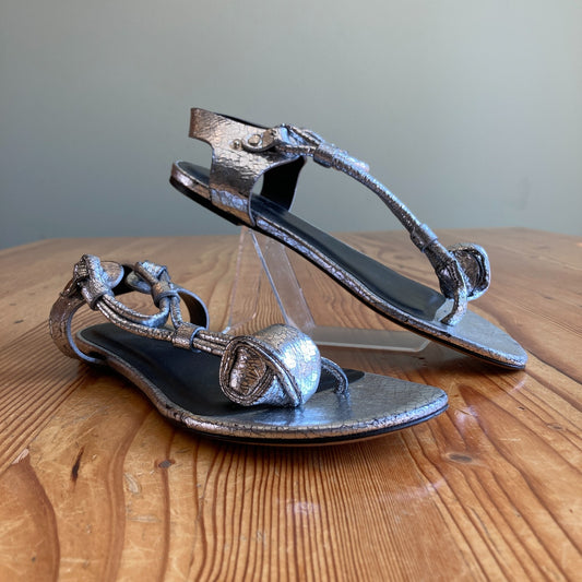 Isabel Marant Silver Crackled Leather Jarley Tulip Sandals - Size 39 - 0706AV