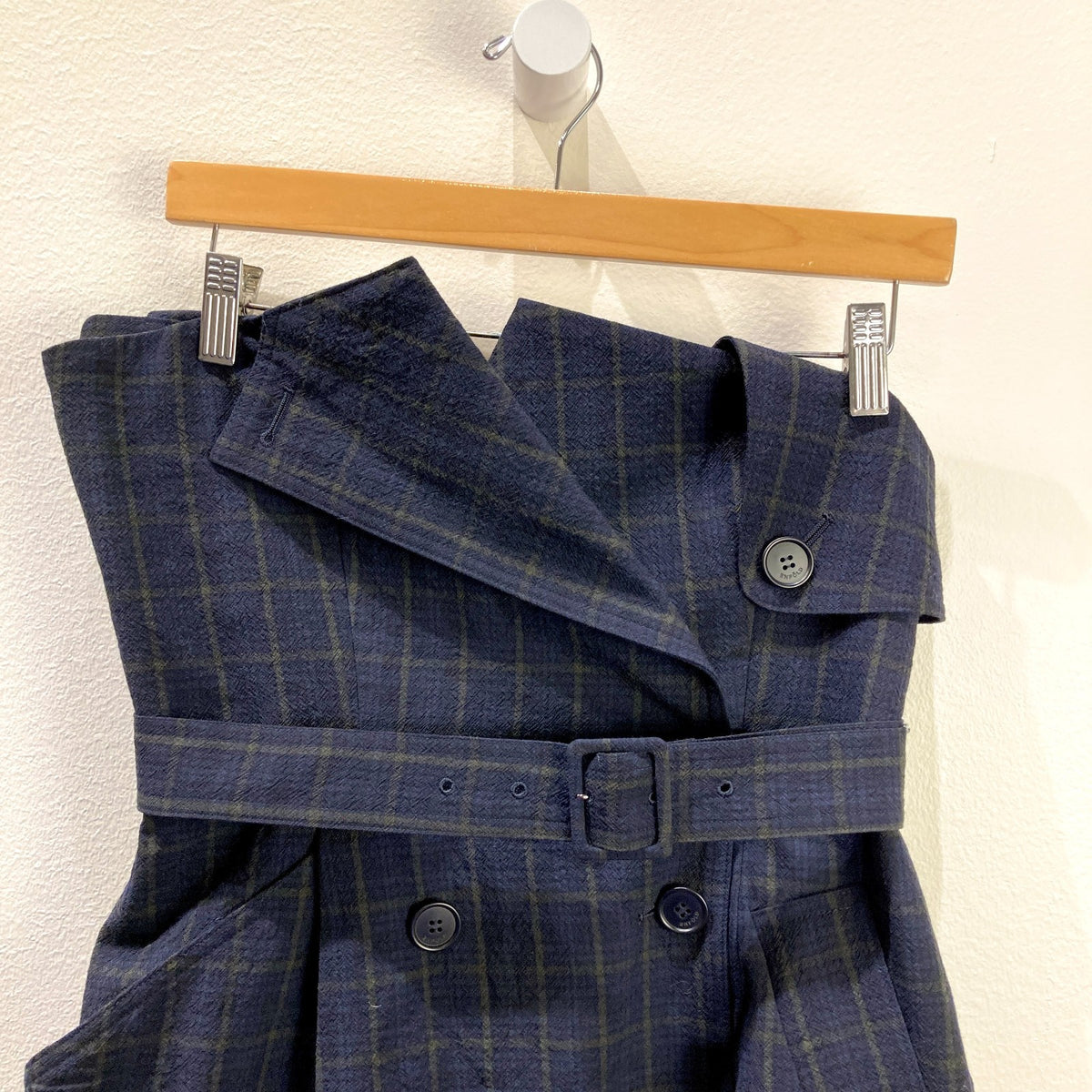 Enfold Navy Plaid Belted Button Workwear Inspired Dress - Size 38 / M - 1017SC