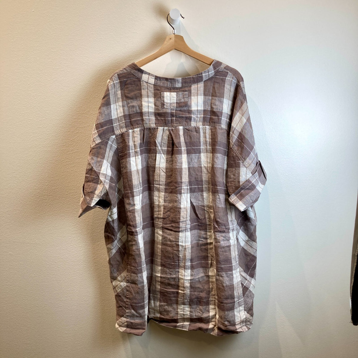 We the Free People $198 Gray Plaid Linen Button Up Top - Size XL - NEW - 1122CT