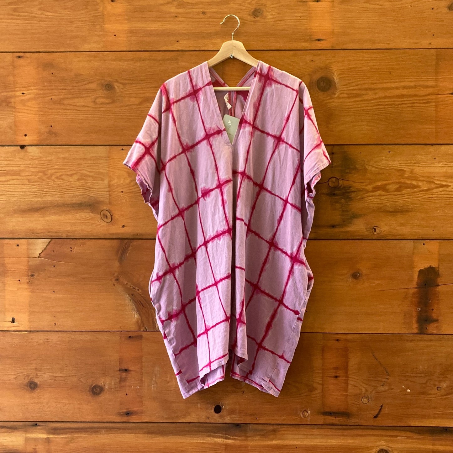 OS - Tuesday by Rian Midori $148 Purple Tie Dye Linen V Neck Caftan Dress 0224LJ