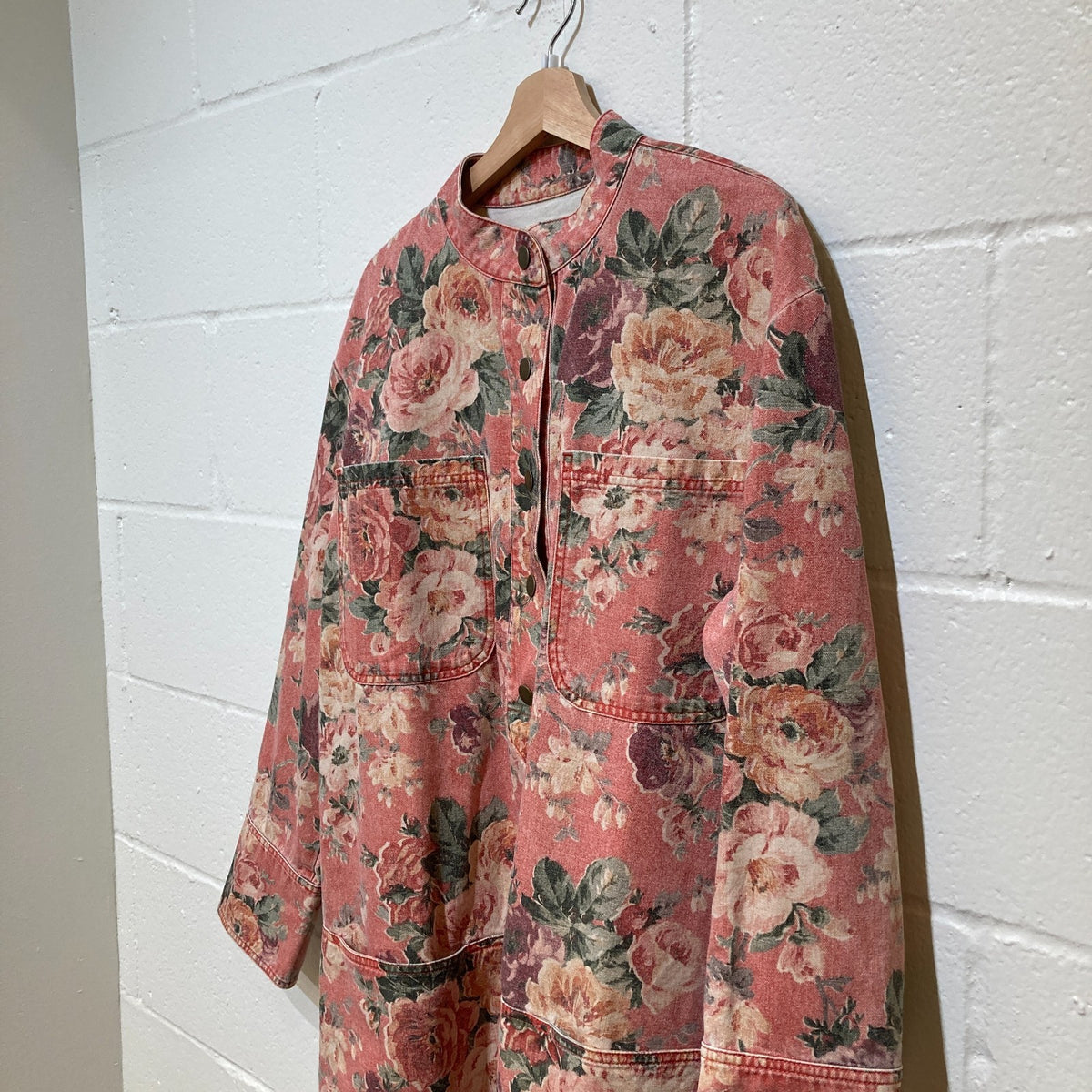 Sezane Pink Floral Salome Oversized Denim Patch Pocket Dress - Size 42 - 0206BS
