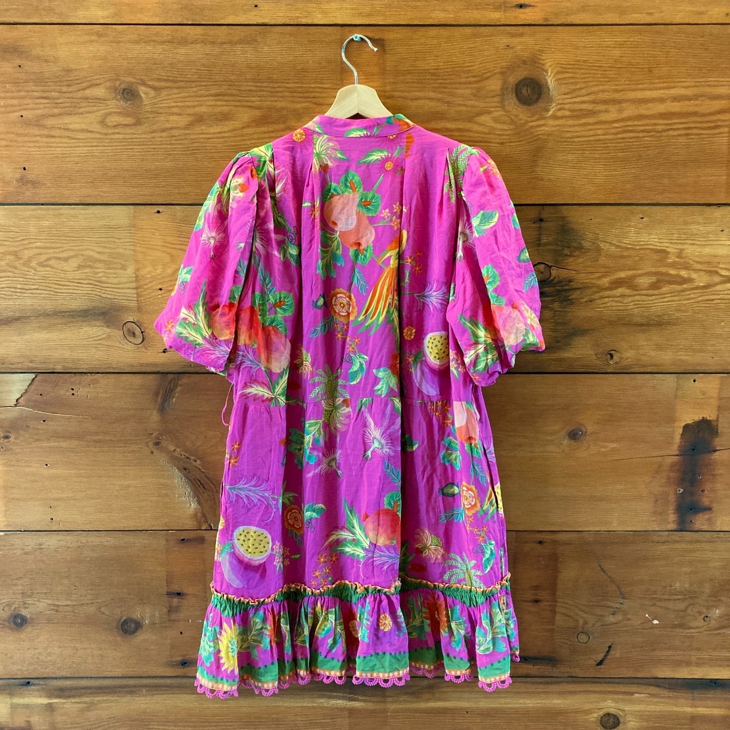 Farm Rio Anthropologie Pink Delicate Fruit Garden Mini Dress - Size L - 0418KC