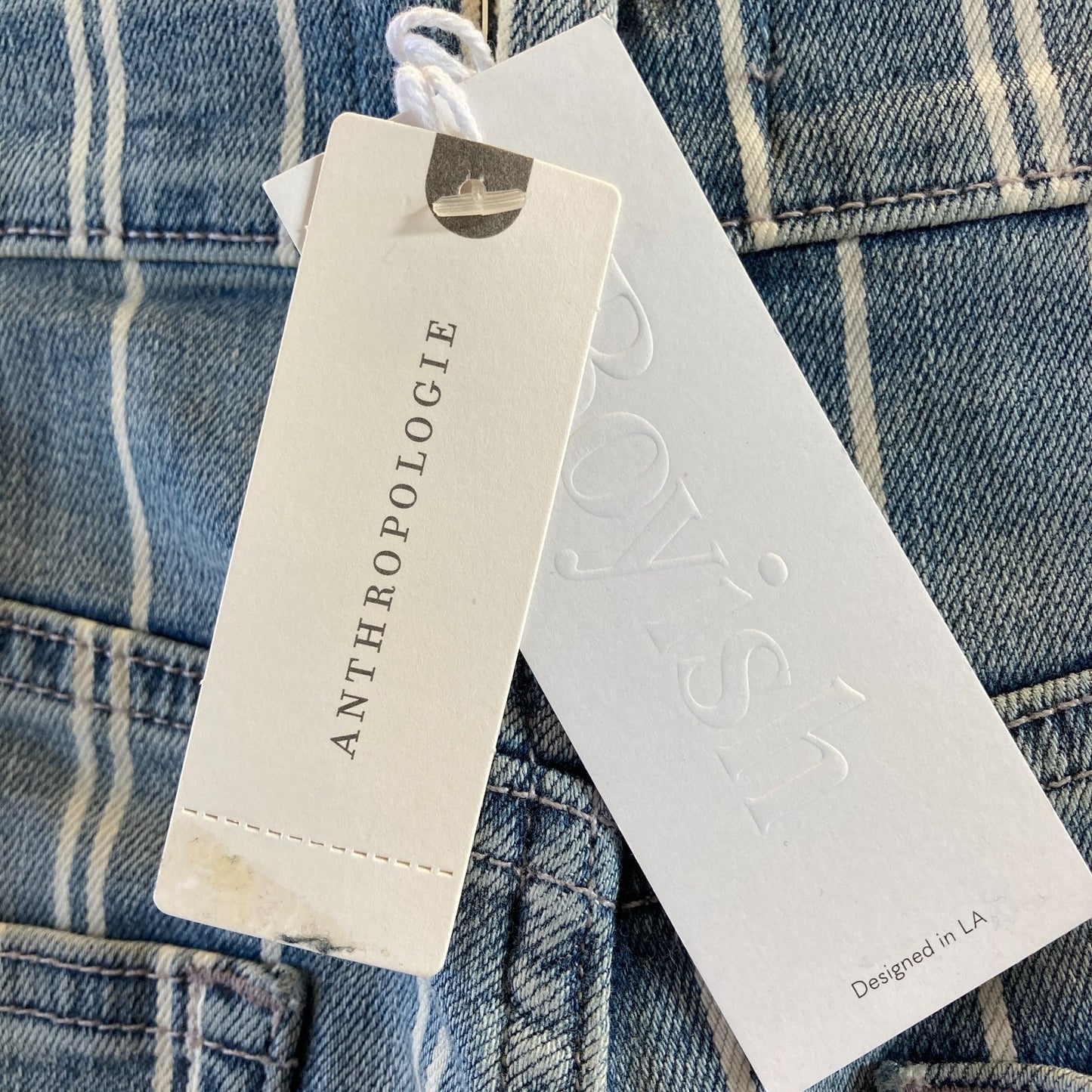 32 - Boyish $148 Anthropologie Blue Striped Denim Raw Hem Jeans NEW 1122CT