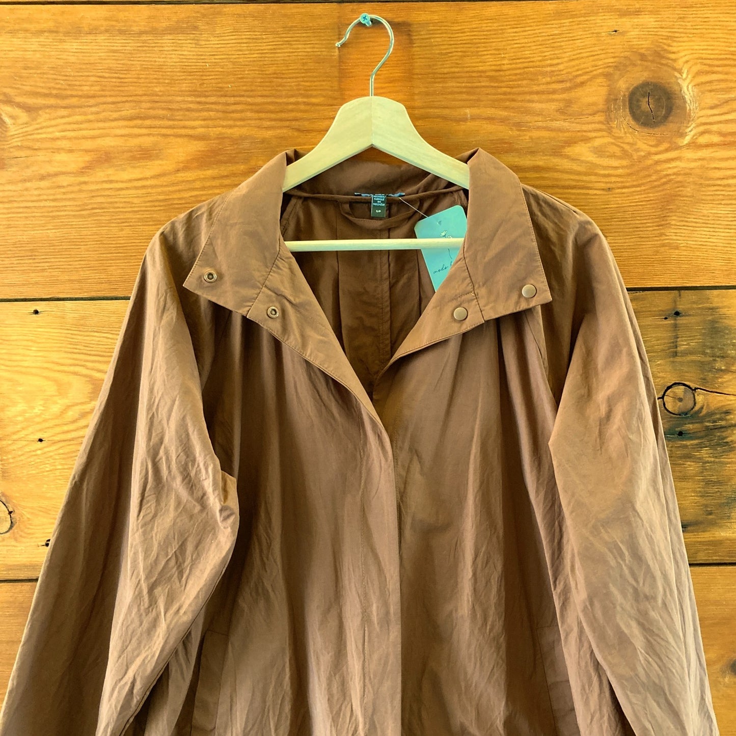 Eileen Fisher Brown Nylon Open Front Long Duster Jacket - Size S - 1103ES